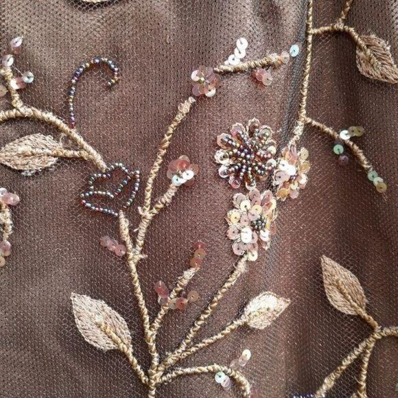 Vtg Rickie Freeman Skirt Formal Overlay Floral Beaded Embroidered Brown Sz 6 - Picture 4 of 11